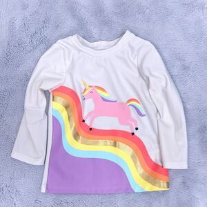Cat & Jack Unicorn Rashguard Swim Top White Purple Long Sleeve Toddler Girl 18M